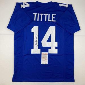 imageAutographedSigned YA YA Tittle HOF 71 New York Blue Football Jersey JSA COA