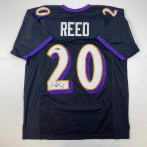 imageFacsimile Autographed Ed Reed Baltimore Black Reprint Laser Auto Football Jersey Size Mens XL
