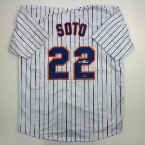 imageFacsimile Autographed Juan Soto New York Pinstripe Reprint Laser Auto Baseball Jersey Size Mens XL