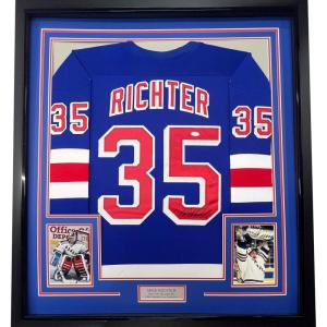 imageFramed AutographedSigned Mike Richter 33x42 New York Blue Hockey Jersey PSADNA COA