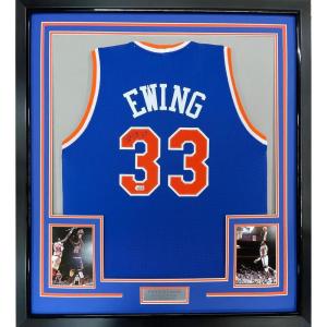 imageFramed AutographedSigned Patrick Ewing 35x39 New York Blue Basketball Jersey Beckett BAS COA