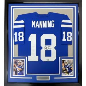 imageFramed AutographedSigned Peyton Manning 35x39 Indianapolis Colts Authentic Blue Football Jersey Fanatics COA