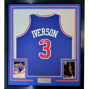 imageFramed Facsimile Autographed Allen Iverson 35x39 Philadelphia Blue Reprint Laser Auto Basketball Jersey