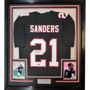 imageFramed Facsimile Autographed Deion Sanders 35x39 Atlanta Black Reprint Laser Auto Football Jersey