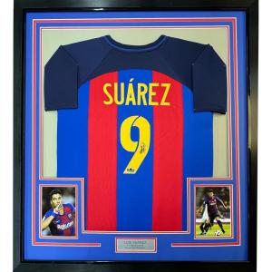 imageFramed Facsimile Autographed Luis Suarez 35x39 FC Barcelona BlueRed Reprint Laser Auto Soccer Jersey