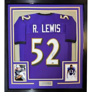 imageFramed Facsimile Autographed Ray Lewis 35x39 Baltimore Purple Reprint Laser Auto Football Jersey Size Mens XL