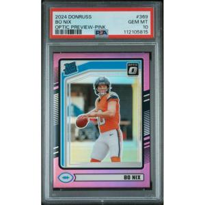 imageGraded 2024 Panini Donruss Bo Nix 369 Optic Preview Pink Rookie RC Football Card PSA 10 Gem Mint