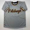 imageFacsimile Autographed Roberto Clemente Pittsburgh Grey Reprint Laser Auto Baseball Jersey Size Mens XL