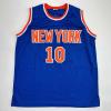 imageFacsimile Autographed Walt Frazier New York Blue Reprint Laser Auto Basketball Jersey Size Mens XL