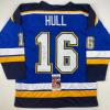 imageAutographedSigned Brett Hull St Louis Blue White Numbers Hockey Jersey JSA COA