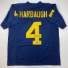 imageFacsimile Autographed Jim Harbaugh Michigan Blue Reprint Laser Auto College Football Jersey Size Mens XL