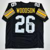 imageFacsimile Autographed Rod Woodson Pittsburgh Black Reprint Laser Auto Football Jersey Size Mens XL