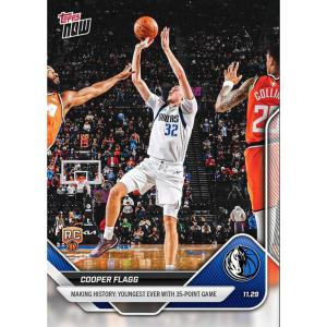 image2025 Topps Now Cooper Flagg 67 Making History Youngest Ever With 35 Point Game Dallas Mavericks Rookie RC Basketball Card