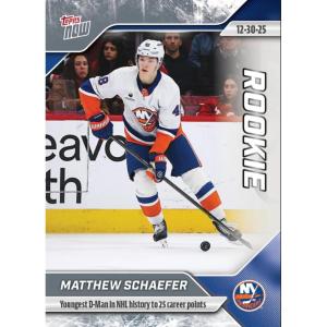 image2025 Topps Now Matthew Schaefer 77 Youngest Dman in NHL History to 25 Career Points New York Islanders Rookie RC Hockey Card