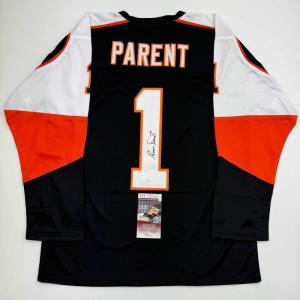 imageAutographedSigned Bernie Parent Philadelphia Black Hockey Jersey JSA COA