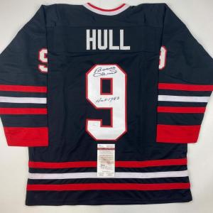imageAutographedSigned Bobby HullHOF 1983 Chicago Black Hockey Jersey JSA COA