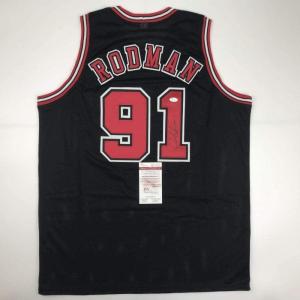 imageAutographedSigned Dennis Rodman Chicago Black Basketball Jersey JSA COA