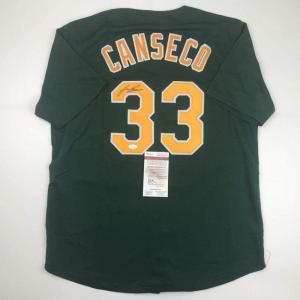 imageAutographedSigned Jose Canseco Oakland Dark Green Baseball Jersey JSA COA