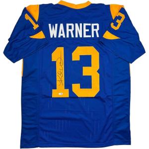 imageAutographedSigned Kurt Warner St Louis Blue Football Jersey JSA COA