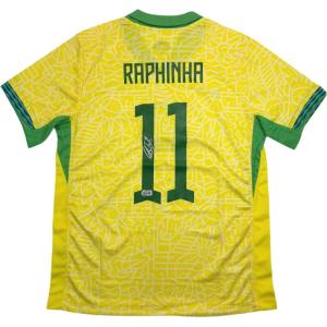 imageAutographedSigned Raphinha Raphael Belloli Brazil Yellow Soccer Jersey Beckett BAS COA