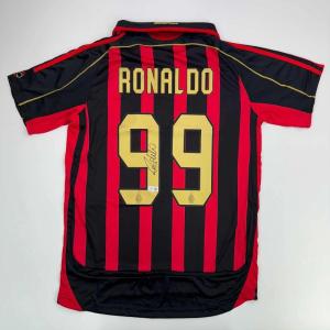 imageAutographedSigned Ricardo Ronaldo Nazario AC Milan BlackRed Soccer Futbol Jersey Beckett BAS COA
