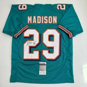imageAutographedSigned Sam Madison Miami Teal Football Jersey JSA COA