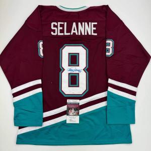 imageAutographedSigned Teemu Selanne Anaheim Maroon Retro Hockey Jersey JSA COA