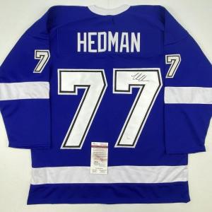 imageAutographedSigned Victor Hedman Tampa Bay Blue Hockey Jersey JSA COA
