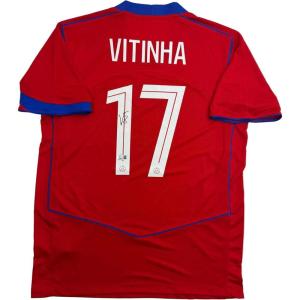 imageAutographedSigned Vitinha PSG Paris Saint Germain Red Soccer Futbol Jersey Beckett BAS COA