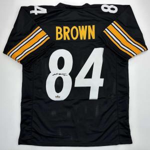 imageFacsimile Autographed Antonio Brown Pittsburgh Black Reprint Laser Auto Football Jersey Size Mens XL