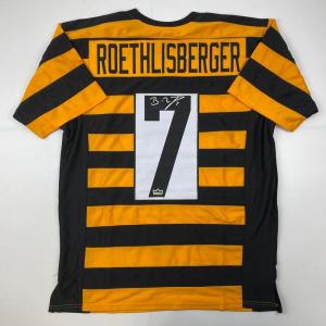 imageFacsimile Autographed Ben Roethlisberger Pittsburgh Bumble Bee Reprint Laser Auto Football Jersey Size Mens XL