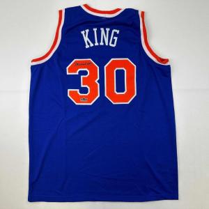 imageFacsimile Autographed Bernard King New York Blue Reprint Laser Auto Basketball Jersey Size Mens XL