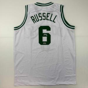 imageFacsimile Autographed Bill Russell Boston White Reprint Laser Auto Basketball Jersey Size Mens XL