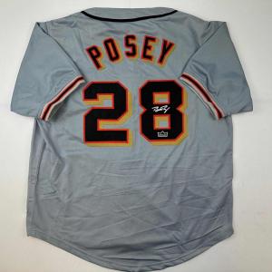 imageFacsimile Autographed Buster Posey San Francisco Grey Reprint Laser Auto Baseball Jersey Size Mens XL