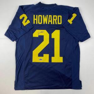 imageFacsimile Autographed Desmond Howard Michigan Blue Reprint Laser Auto College Football Jersey Size Mens XL