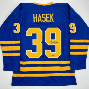 imageFacsimile Autographed Dominik Hasek Buffalo Blue Reprint Laser Auto Hockey Jersey Size Mens XL