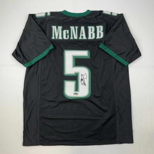imageFacsimile Autographed Donovan McNabb Philadelphia Black Reprint Laser Auto Football Jersey Size Mens XL