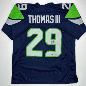 imageFacsimile Autographed Earl Thomas Seattle Blue Reprint Laser Auto Football Jersey Size Mens XL