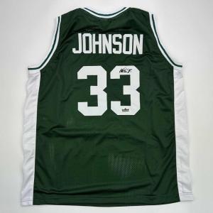 imageFacsimile Autographed Earvin Magic Johnson Michigan State Green Reprint Laser Auto College Basketball Jersey Size Mens XL