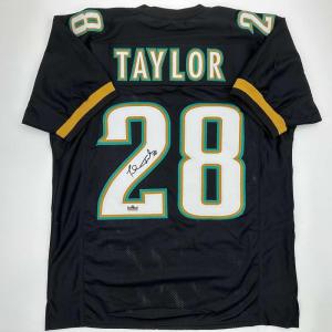 imageFacsimile Autographed Fred Taylor Jacksonville Black Reprint Laser Auto Football Jersey Size Mens XL