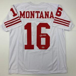 imageFacsimile Autographed Joe Montana San Francisco White Reprint Laser Auto Football Jersey Size Mens XL