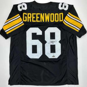imageFacsimile Autographed LC LC Greenwood Pittsburgh Black Reprint Laser Auto Football Jersey Size Mens XL