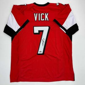 imageFacsimile Autographed Michael Mike Vick Atlanta Red Reprint Laser Auto Football Jersey Size Mens XL