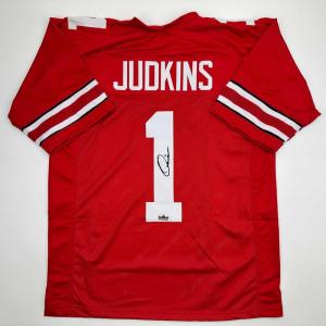 imageFacsimile Autographed Quinshon Judkins Ohio State Red Reprint Laser Auto College Football Jersey Size Mens XL