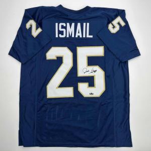 imageFacsimile Autographed Raghib Rocket Ismail Notre Dame Blue Reprint Laser Auto College Football Jersey Size Mens XL