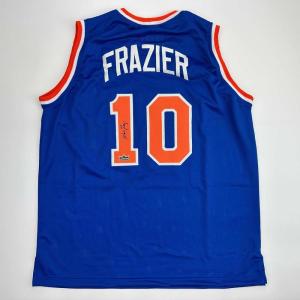 imageFacsimile Autographed Walt Frazier New York Blue Reprint Laser Auto Basketball Jersey Size Mens XL