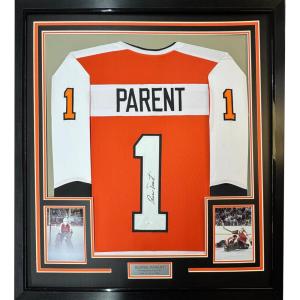 imageFramed AutographedSigned Bernie Parent 33x42 Philadelphia Orange Hockey Jersey JSA COA