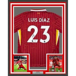 imageFramed AutographedSigned Luis Diaz 35x39 Liverpool Red Soccer Jersey Beckett BAS COA