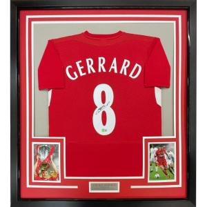 imageFramed AutographedSigned Steven Gerrard 35x39 Liverpool Red Soccer Jersey Beckett BAS COA