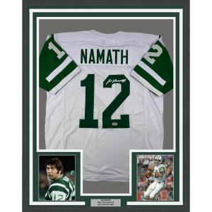 imageFramed Facsimile Autographed Joe Namath 35x39 New York White Reprint Laser Auto Football Jersey